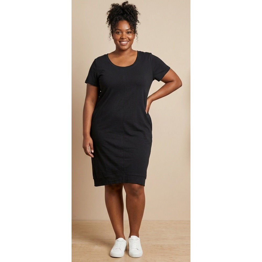 J.‎ Jill Womens Black 100% Cotton Short Sleeve Ribbed Hem T-Shirt Dress Large